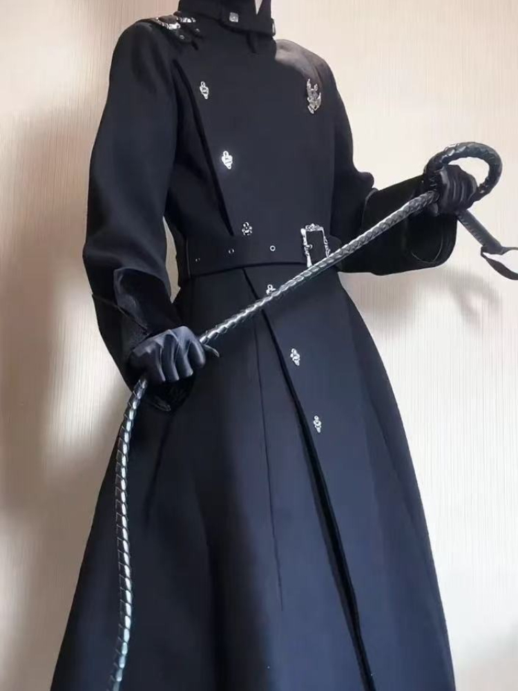 Wool Coat Peacoat - 2025 Winter Gothic Belted Slim Mid