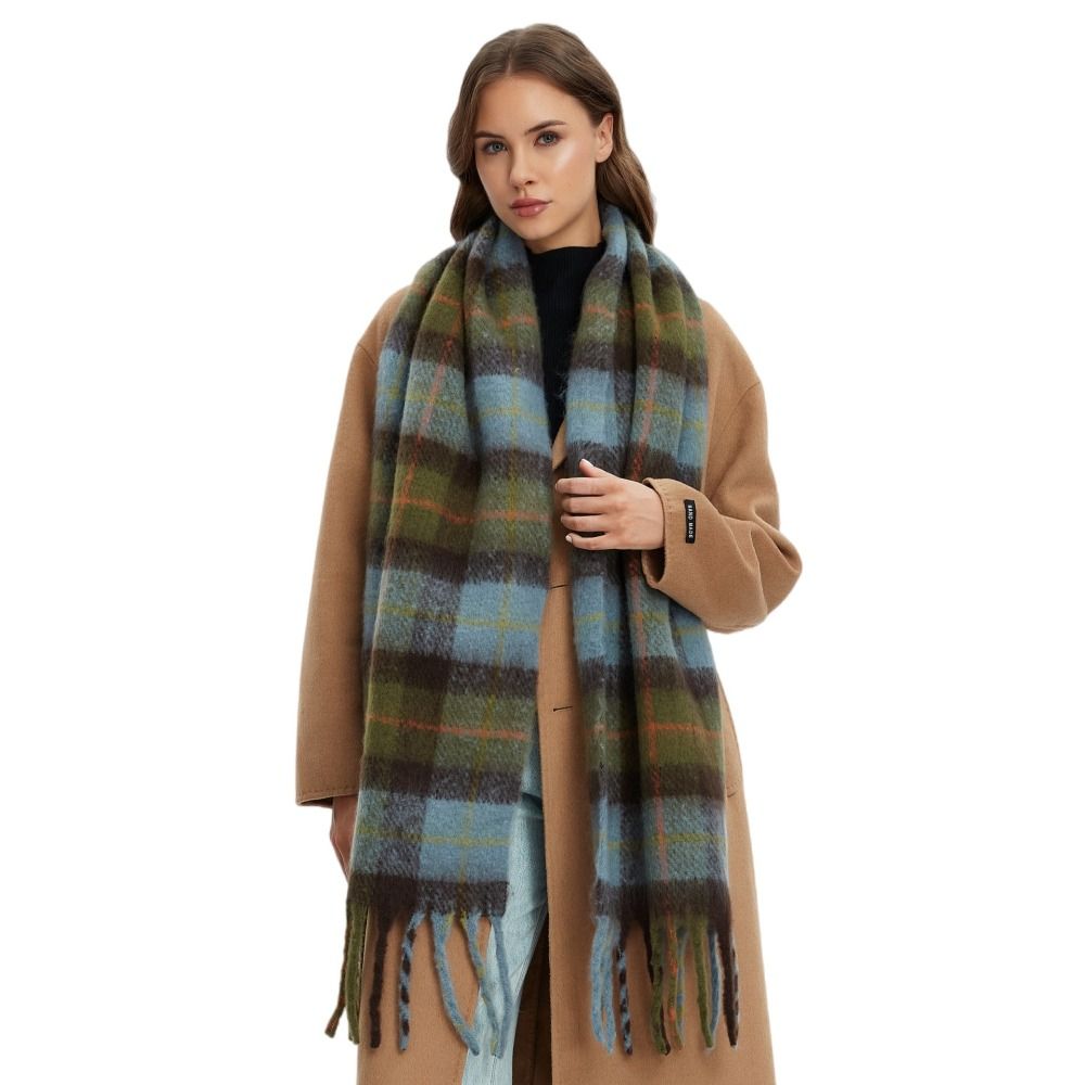Wool Scarf Men - Elegant Mohair Plaid Wool Scarf Long